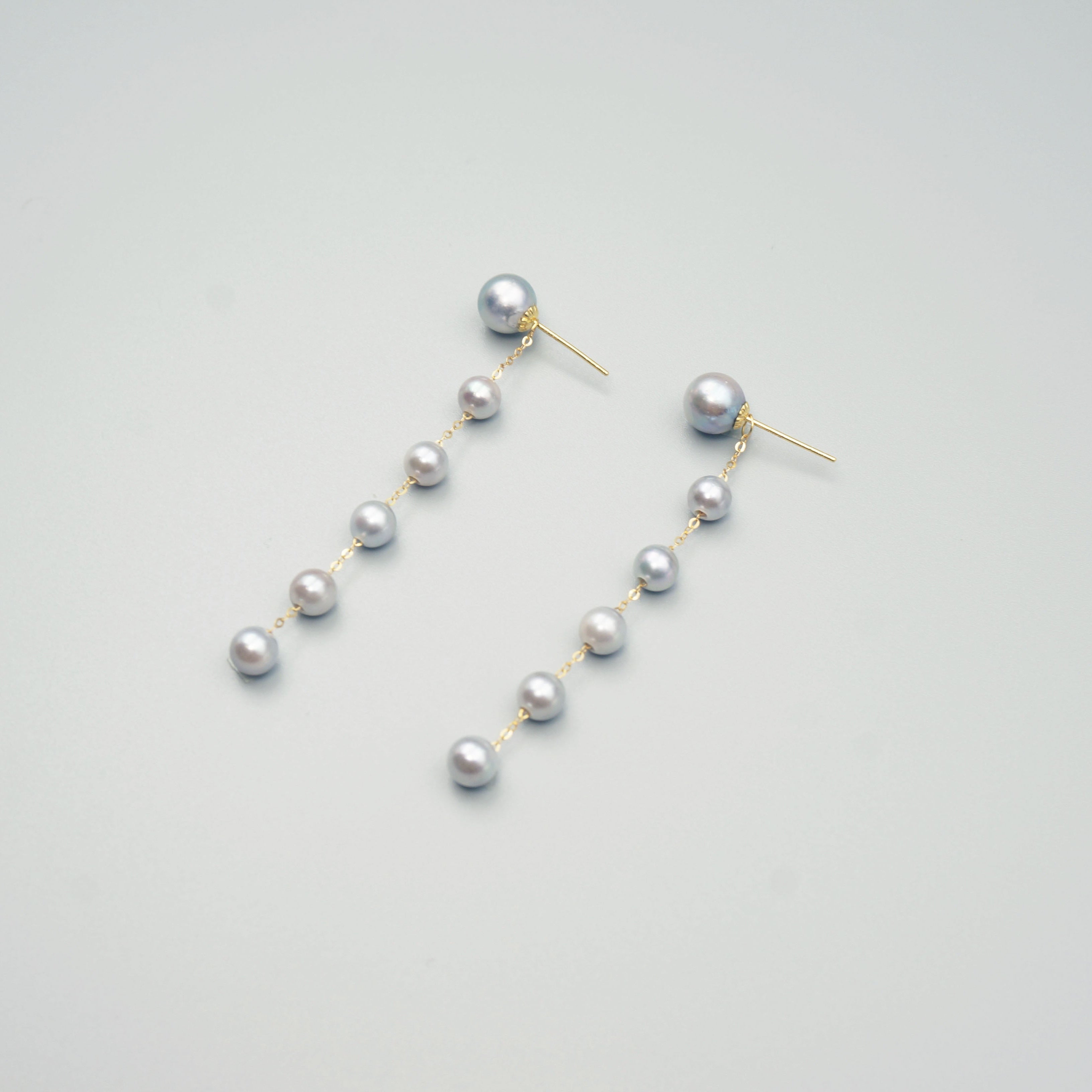 Grey Akoya Pearl Drop Earrings with 18K Gold