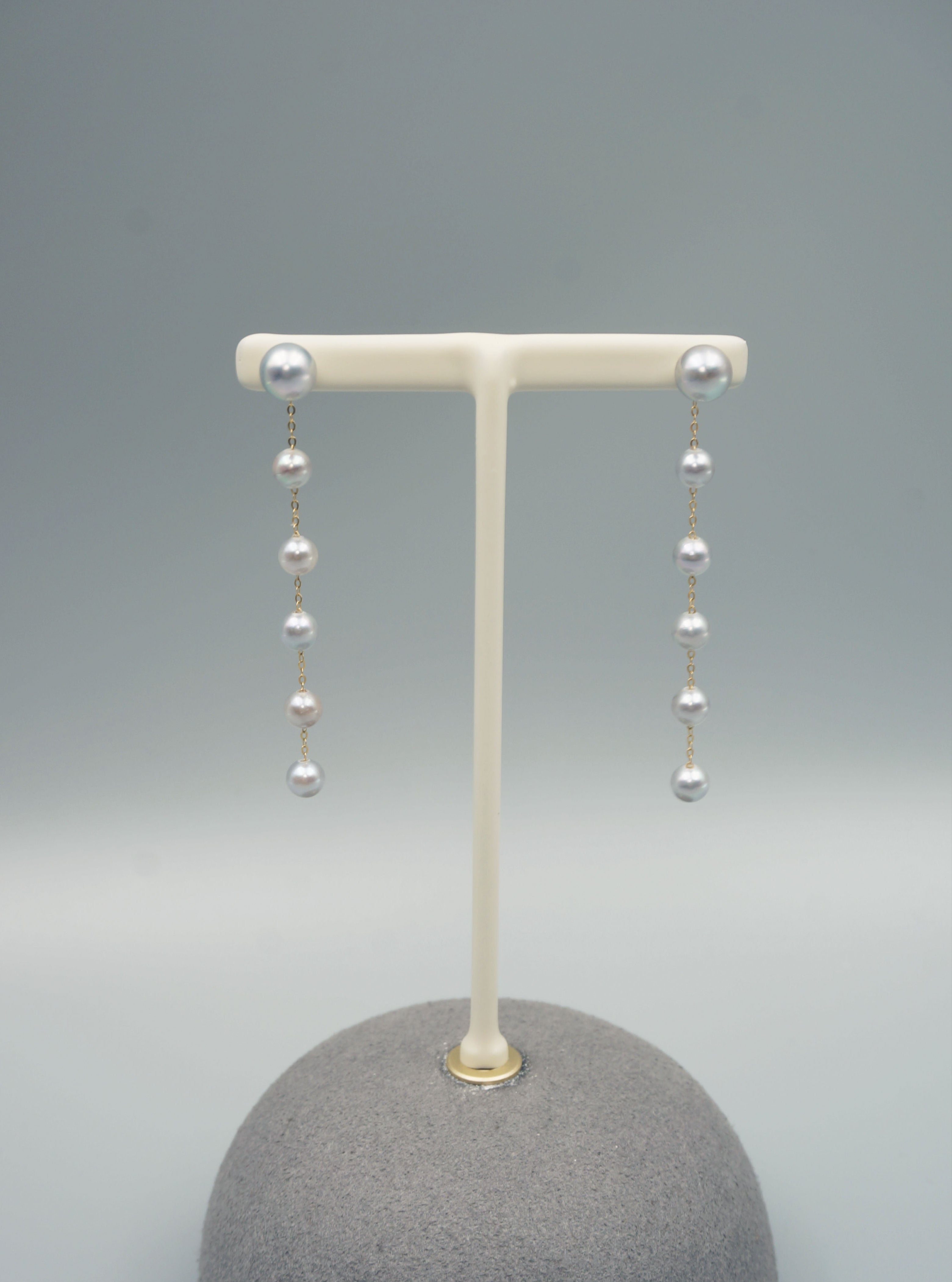 Grey Akoya Pearl Drop Earrings with 18K Gold